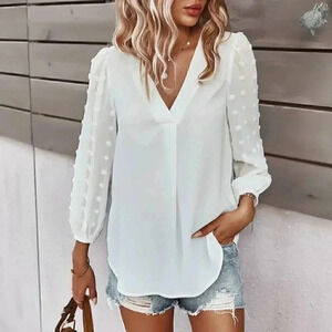 Sweet Polka Dot Long Sleeve V-Neck Top